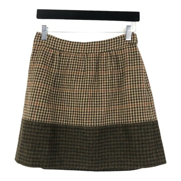J. Crew Womens Size 2 Brown Tweed Colorblock Check Mini Skirt Style 22236 - Picture 1 of 3